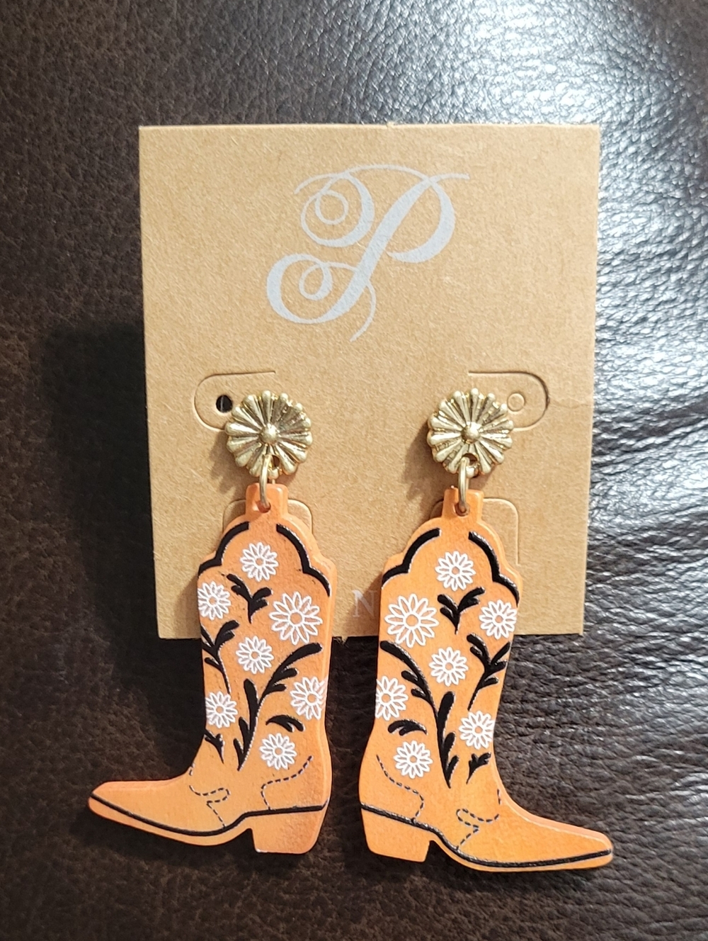 Plunder Orange Cowboy Boots Post Earrings. Cute Fun Lightweight